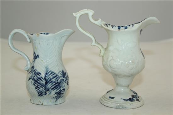 A Worcester feather moulded milk jug & a silver shape milk jug, c.1770, 9cm & 11.8cm